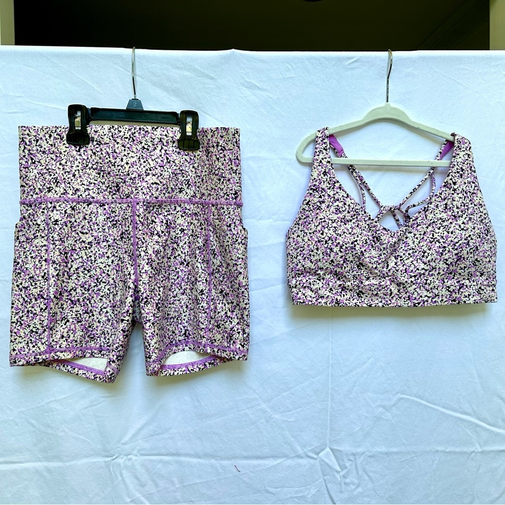 Athleta Purple Sports Bra and Shorts Set, Size M